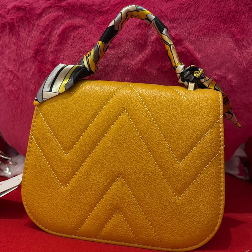 Mustard small handbag with long strap